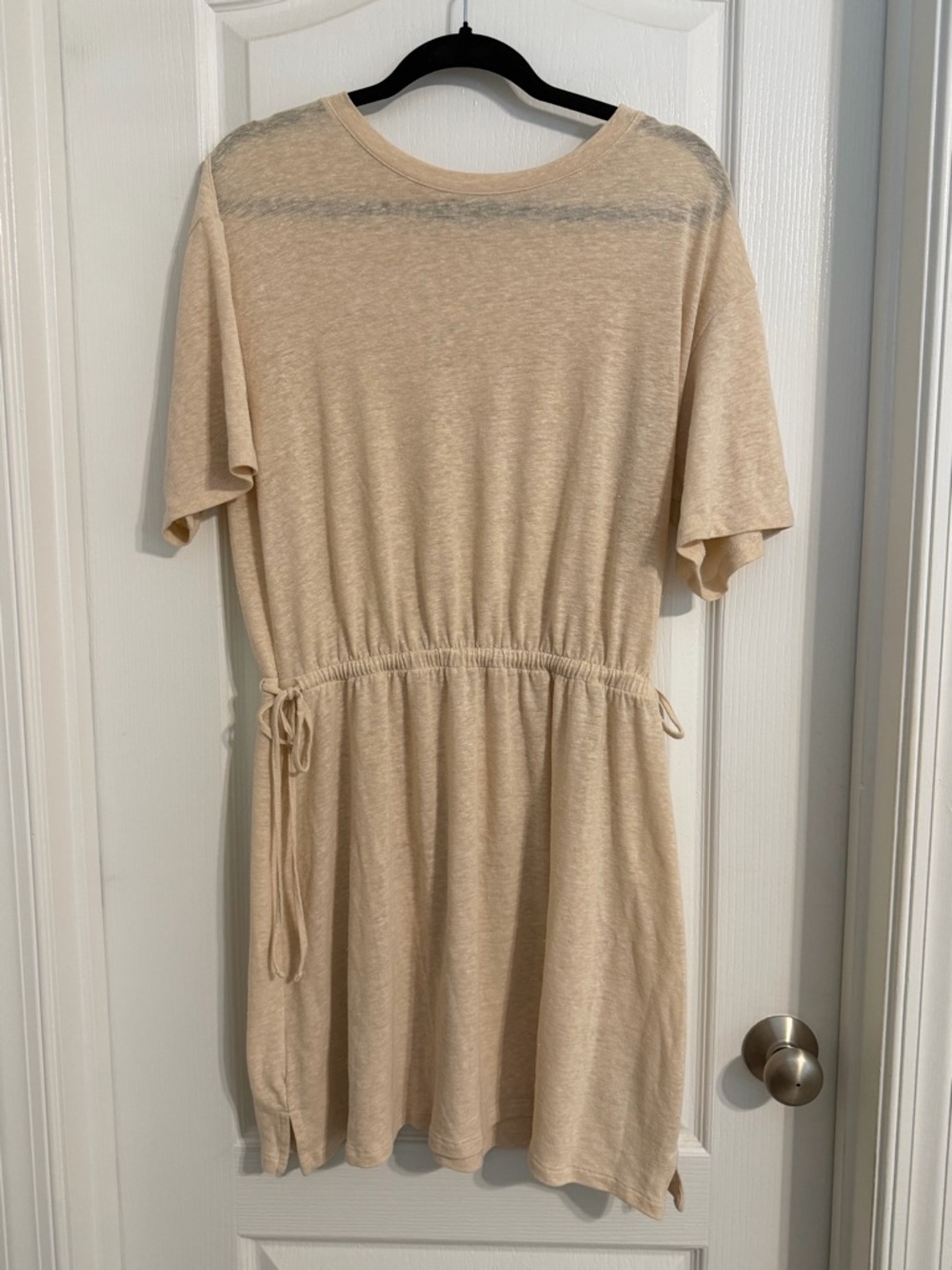 Old Navy Linen Blend Beige Drawstring Waist T-Shirt Mini Dress Sz L